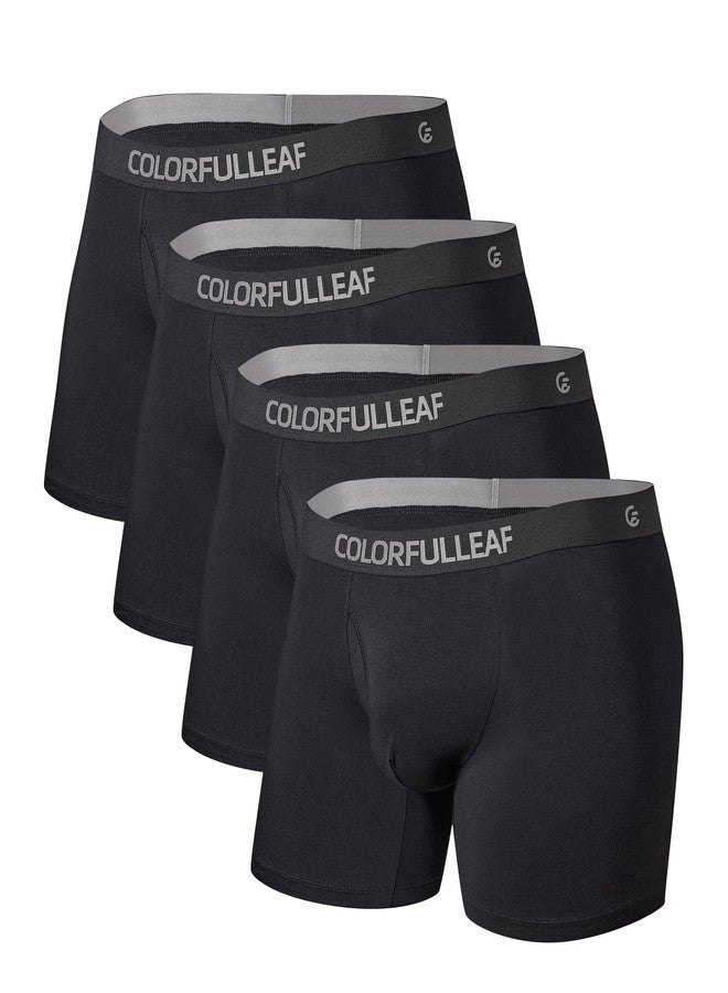 COLORFULLEAF Men's Boxer Briefs Moisture Wicking Underwear Soft Rayon Made from Bamboo Underwear for Men with 3D-Pouch Open Fly(4Black,M) - Image 1